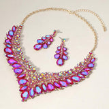 Teardrop Marquise Round Stone Embellished V Shaped Evening Necklace - Madeline Love - Flyclothing LLC