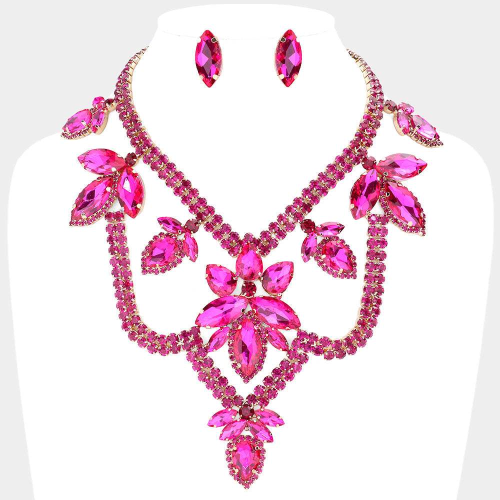 Teardrop Marquise Stone Accented Draped Evening Necklace - Madeline Love - Flyclothing LLC