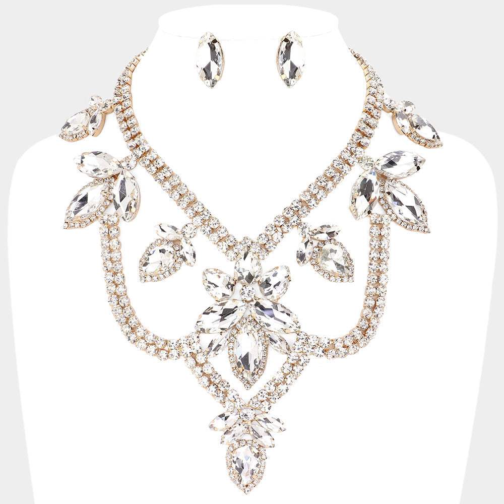 Teardrop Marquise Stone Accented Draped Evening Necklace - Madeline Love - Flyclothing LLC