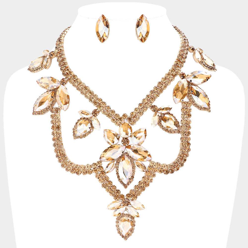 Teardrop Marquise Stone Accented Draped Evening Necklace - Madeline Love - Flyclothing LLC