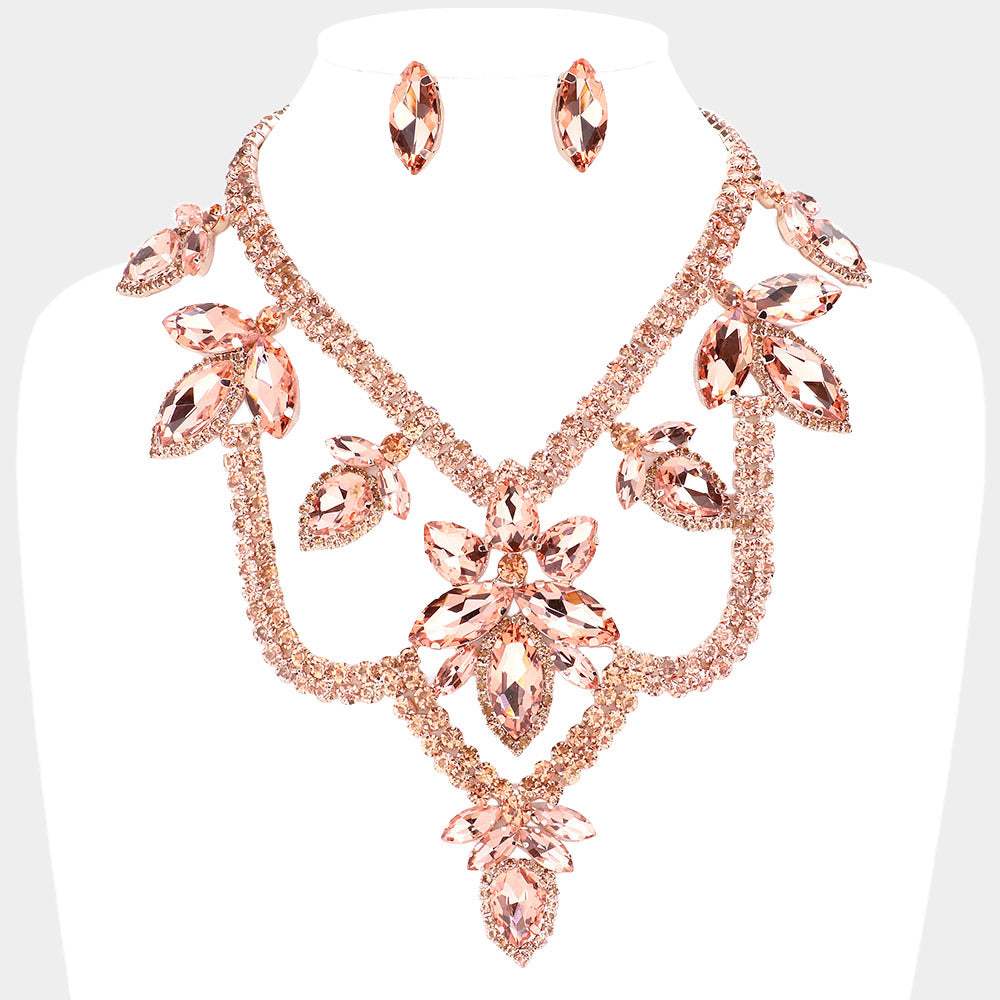 Teardrop Marquise Stone Accented Draped Evening Necklace - Madeline Love - Flyclothing LLC