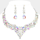 Teardrop Round Stone Cluster Evening Necklace - Madeline Love - Flyclothing LLC