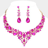Teardrop Round Stone Cluster Evening Necklace - Madeline Love - Flyclothing LLC