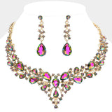 Teardrop Round Stone Cluster Evening Necklace - Madeline Love - Flyclothing LLC