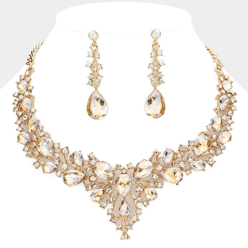 Teardrop Round Stone Cluster Evening Necklace - Madeline Love - Flyclothing LLC