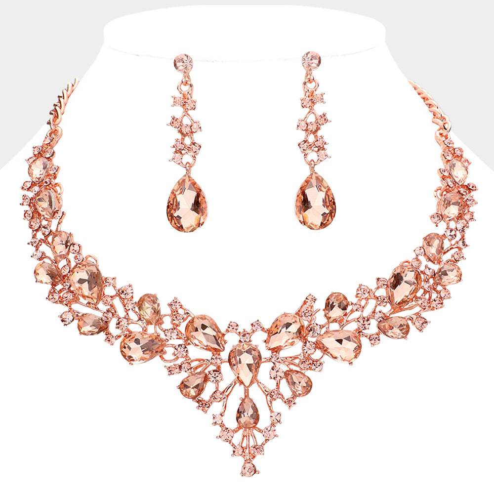 Teardrop Round Stone Cluster Evening Necklace - Madeline Love - Flyclothing LLC
