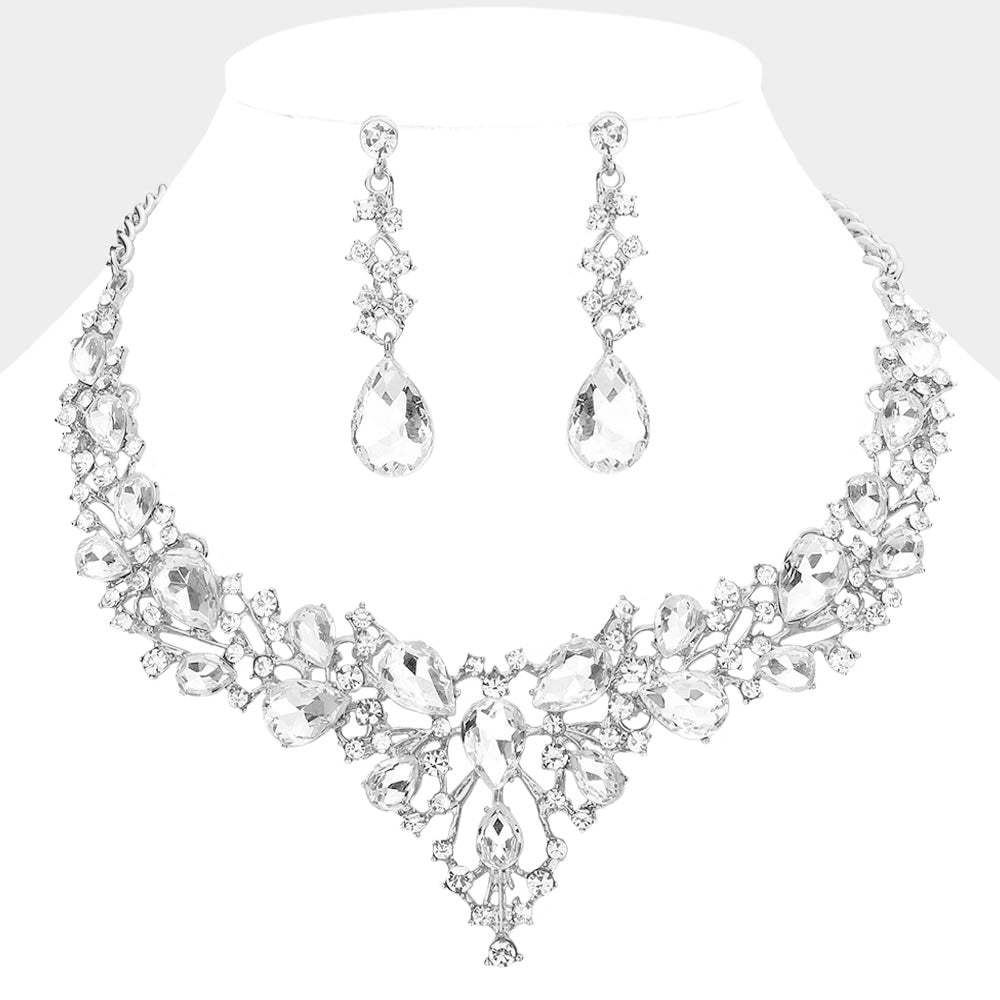 Teardrop Round Stone Cluster Evening Necklace - Madeline Love - Flyclothing LLC