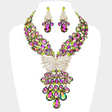 Teardrop Round Stone Embellished Statement Evening Necklace - Madeline Love - Flyclothing LLC