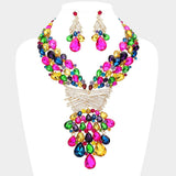 Teardrop Round Stone Embellished Statement Evening Necklace - Madeline Love - Flyclothing LLC