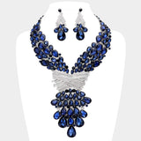 Teardrop Round Stone Embellished Statement Evening Necklace - Madeline Love - Flyclothing LLC