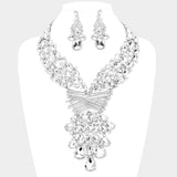 Teardrop Round Stone Embellished Statement Evening Necklace - Madeline Love - Flyclothing LLC