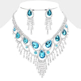 Teardrop Stone Accented Fringe Evening Necklace - Madeline Love - Flyclothing LLC