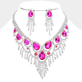 Teardrop Stone Accented Fringe Evening Necklace - Madeline Love - Flyclothing LLC