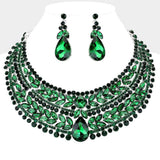 Teardrop Stone Accented Marquise Round Stone Embellished Chunky Collar Evening Necklace - Madeline Love - Flyclothing LLC