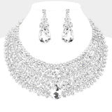 Teardrop Stone Accented Marquise Round Stone Embellished Chunky Collar Evening Necklace - Madeline Love - Flyclothing LLC