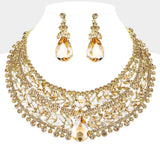 Teardrop Stone Accented Marquise Round Stone Embellished Chunky Collar Evening Necklace - Madeline Love - Flyclothing LLC