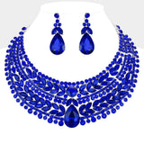 Teardrop Stone Accented Marquise Round Stone Embellished Chunky Collar Evening Necklace - Madeline Love - Flyclothing LLC