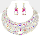 Teardrop Stone Accented Marquise Round Stone Embellished Chunky Collar Evening Necklace - Madeline Love - Flyclothing LLC