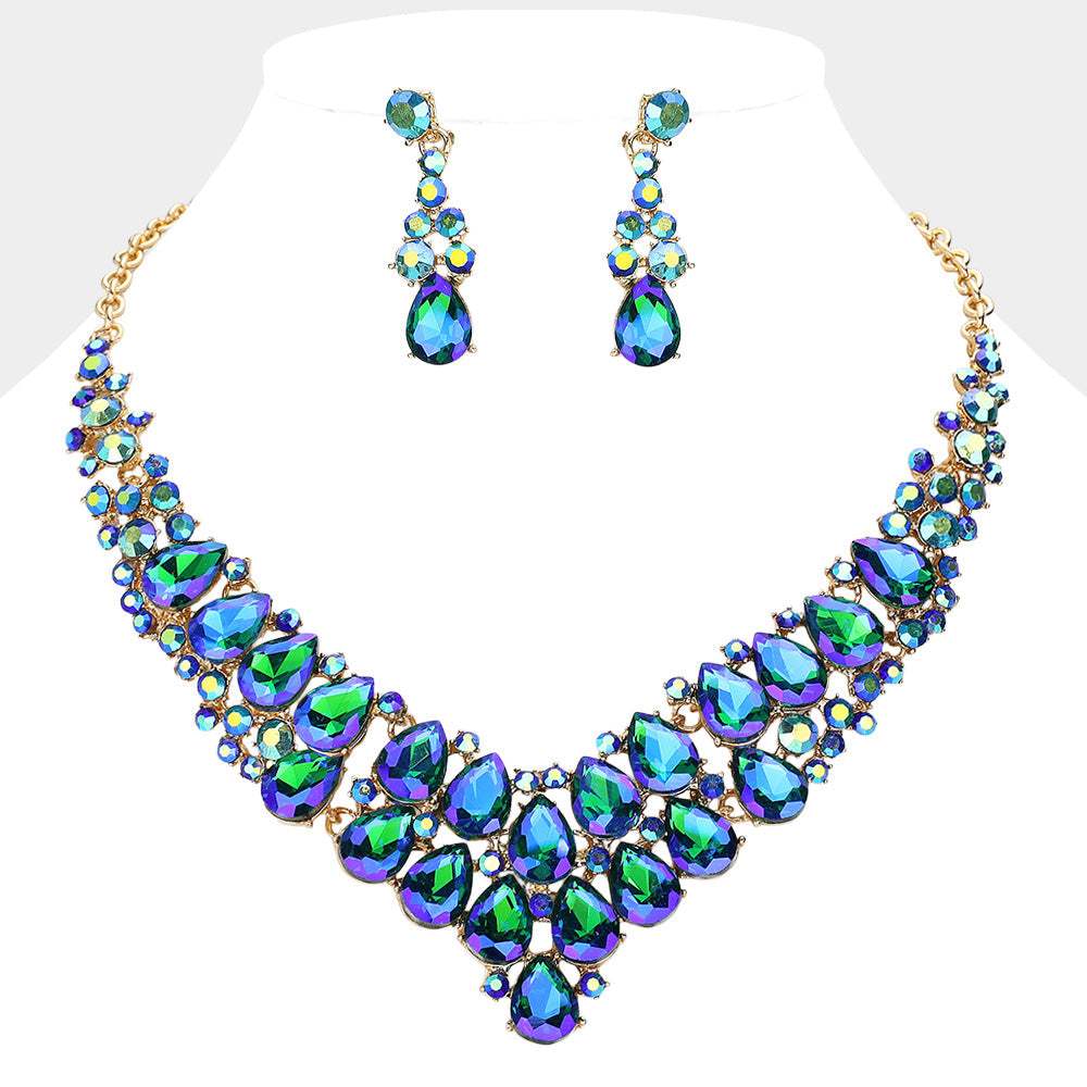 Teardrop Stone Cluster Collar Evening Necklace - Madeline Love - Flyclothing LLC