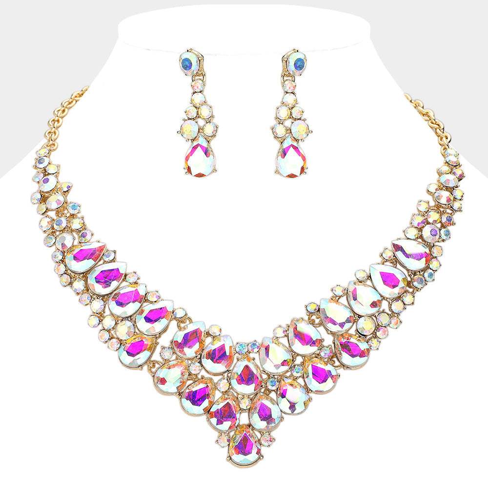 Teardrop Stone Cluster Collar Evening Necklace - Madeline Love - Flyclothing LLC