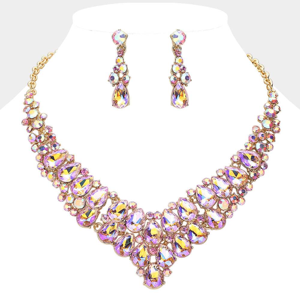 Teardrop Stone Cluster Collar Evening Necklace - Madeline Love - Flyclothing LLC