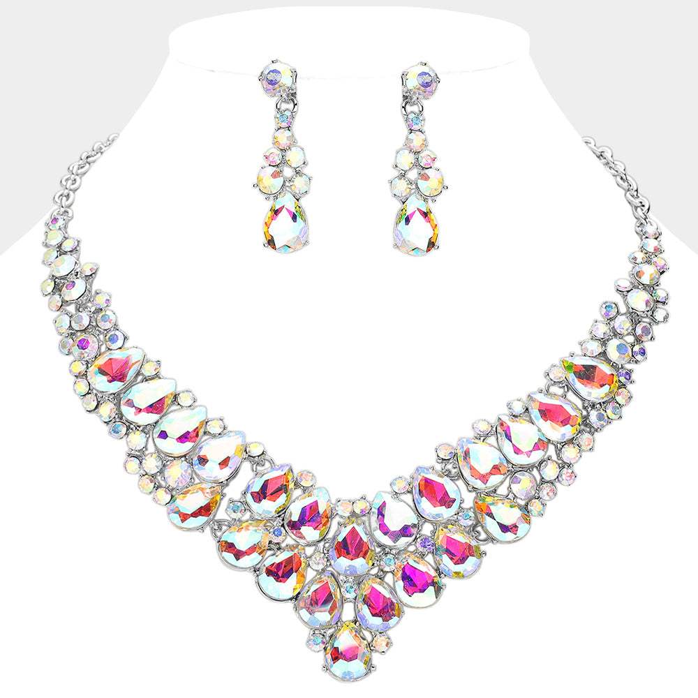 Teardrop Stone Cluster Collar Evening Necklace - Madeline Love - Flyclothing LLC