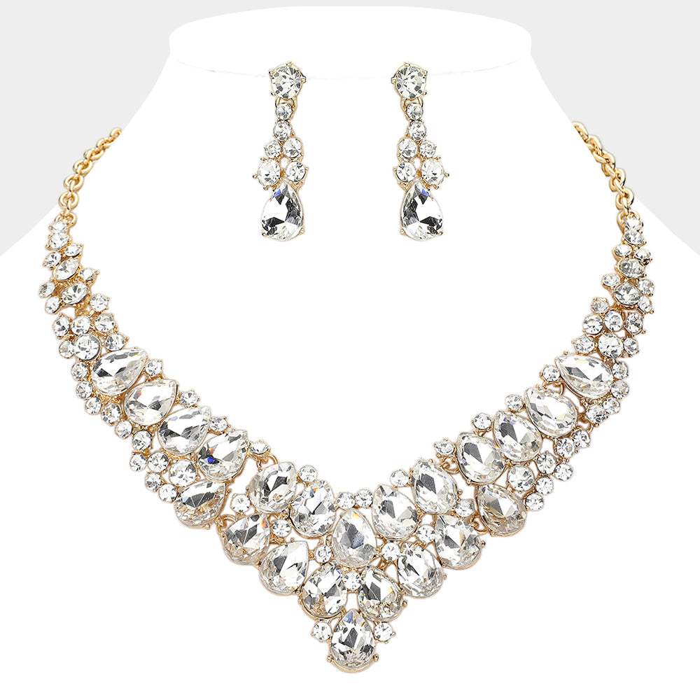Teardrop Stone Cluster Collar Evening Necklace - Madeline Love - Flyclothing LLC
