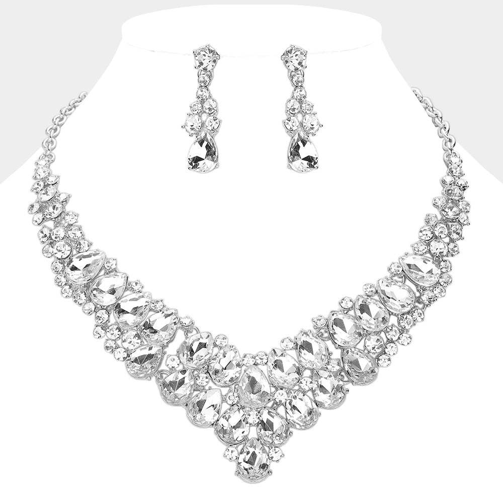Teardrop Stone Cluster Collar Evening Necklace - Madeline Love - Flyclothing LLC
