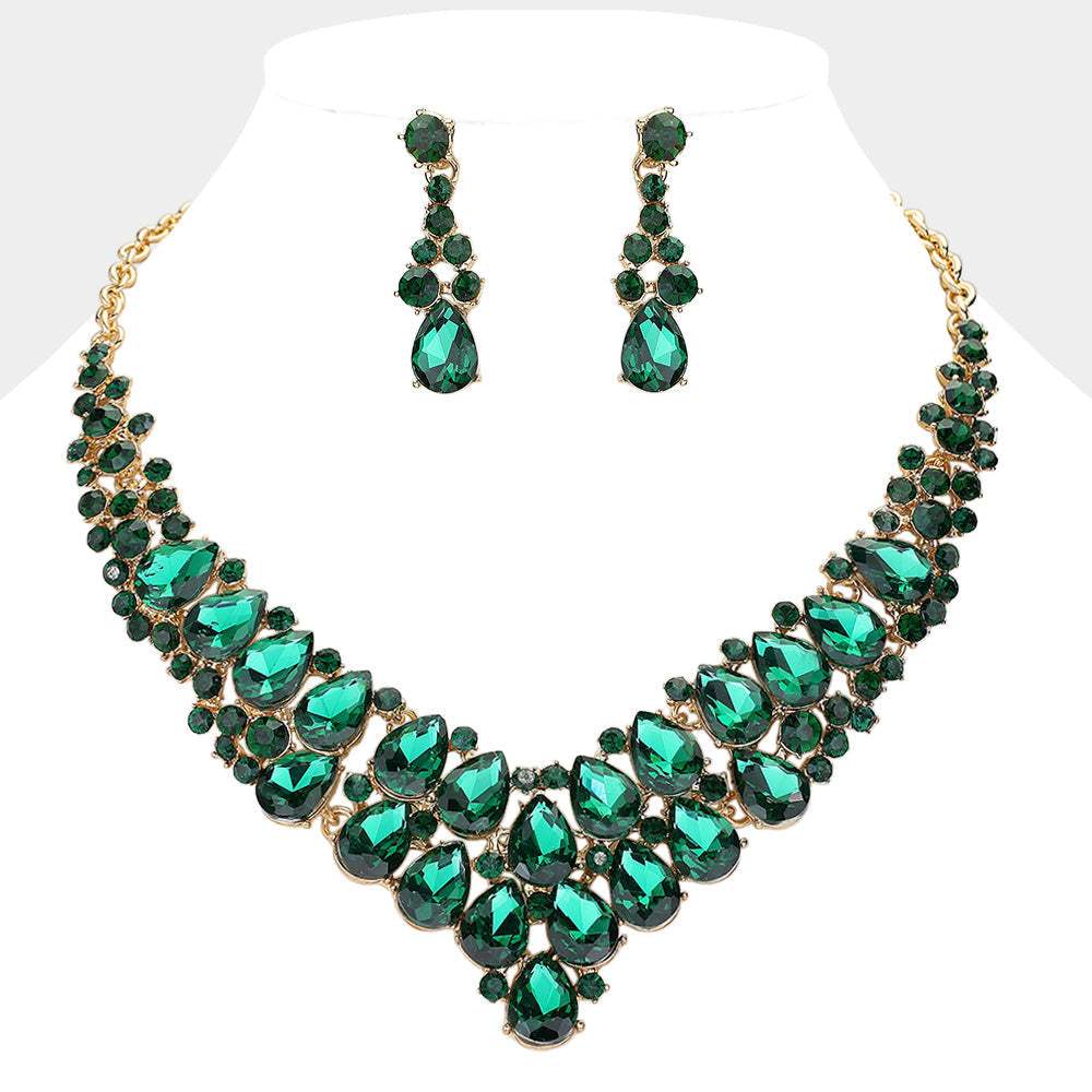 Teardrop Stone Cluster Collar Evening Necklace - Madeline Love - Flyclothing LLC