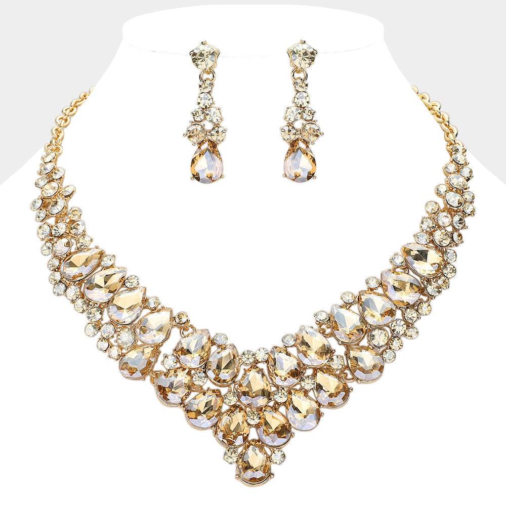 Teardrop Stone Cluster Collar Evening Necklace - Madeline Love - Flyclothing LLC