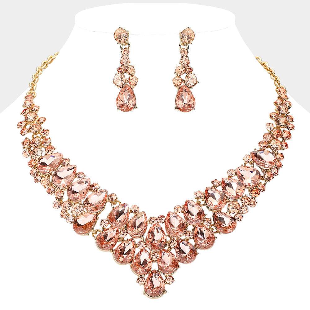 Teardrop Stone Cluster Collar Evening Necklace - Madeline Love - Flyclothing LLC