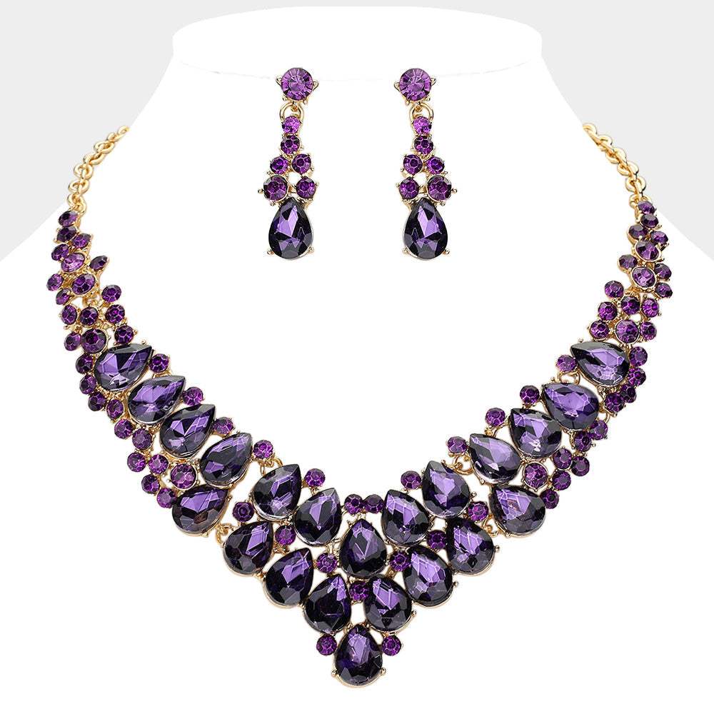 Teardrop Stone Cluster Collar Evening Necklace - Madeline Love - Flyclothing LLC
