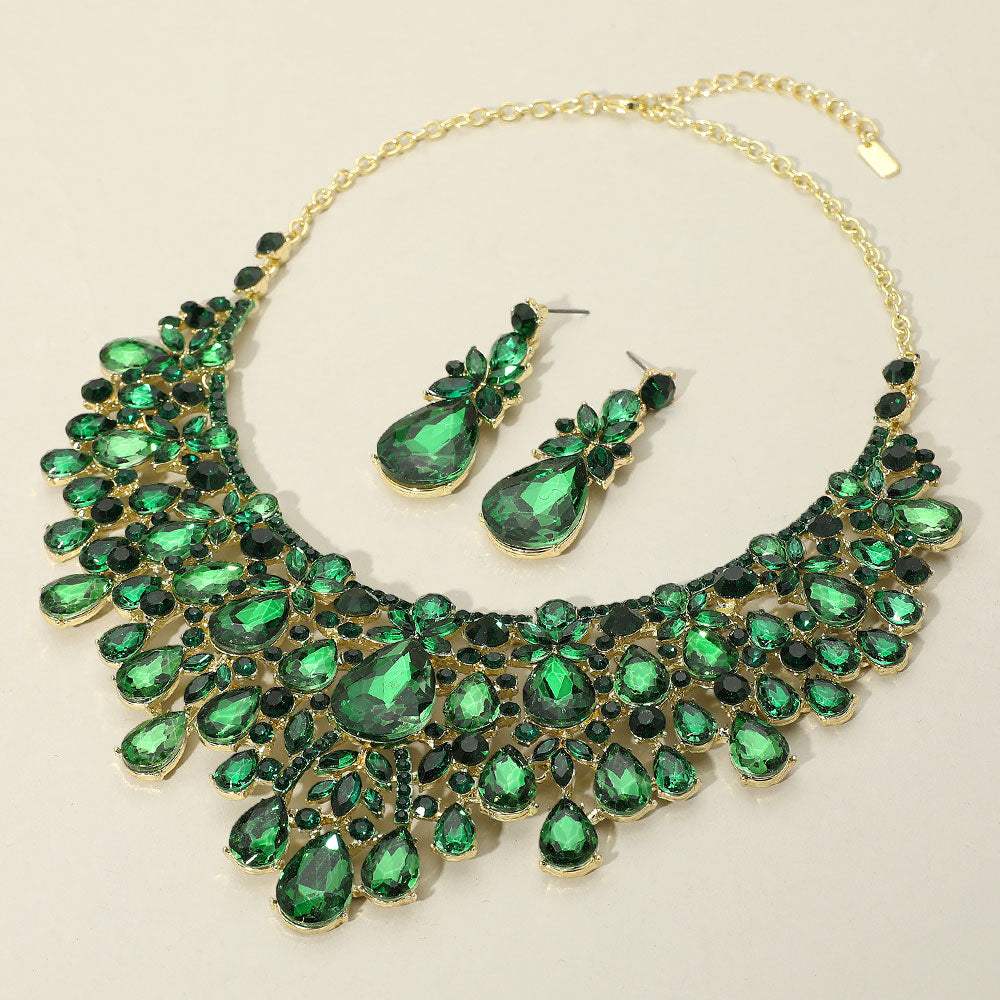 Teardrop Stone Cluster Embellished Statement Evening Necklace - Madeline Love - Flyclothing LLC