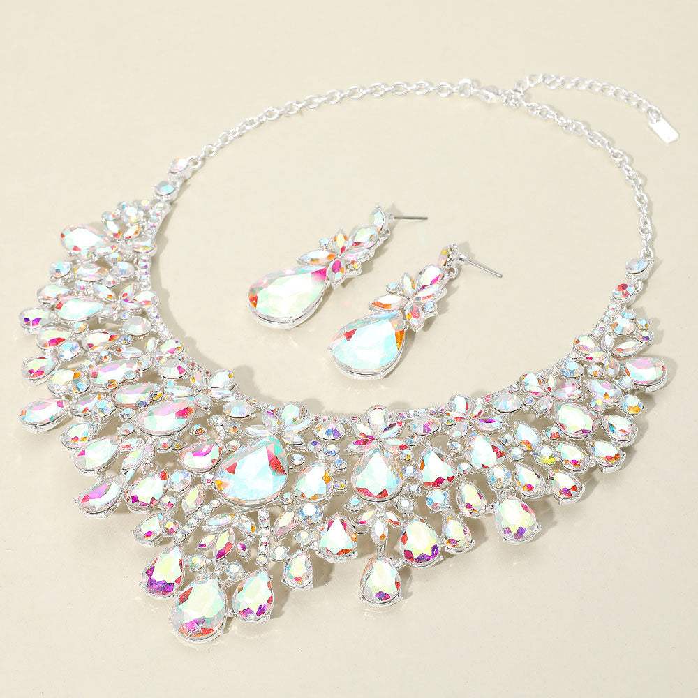 Teardrop Stone Cluster Embellished Statement Evening Necklace - Madeline Love - Flyclothing LLC