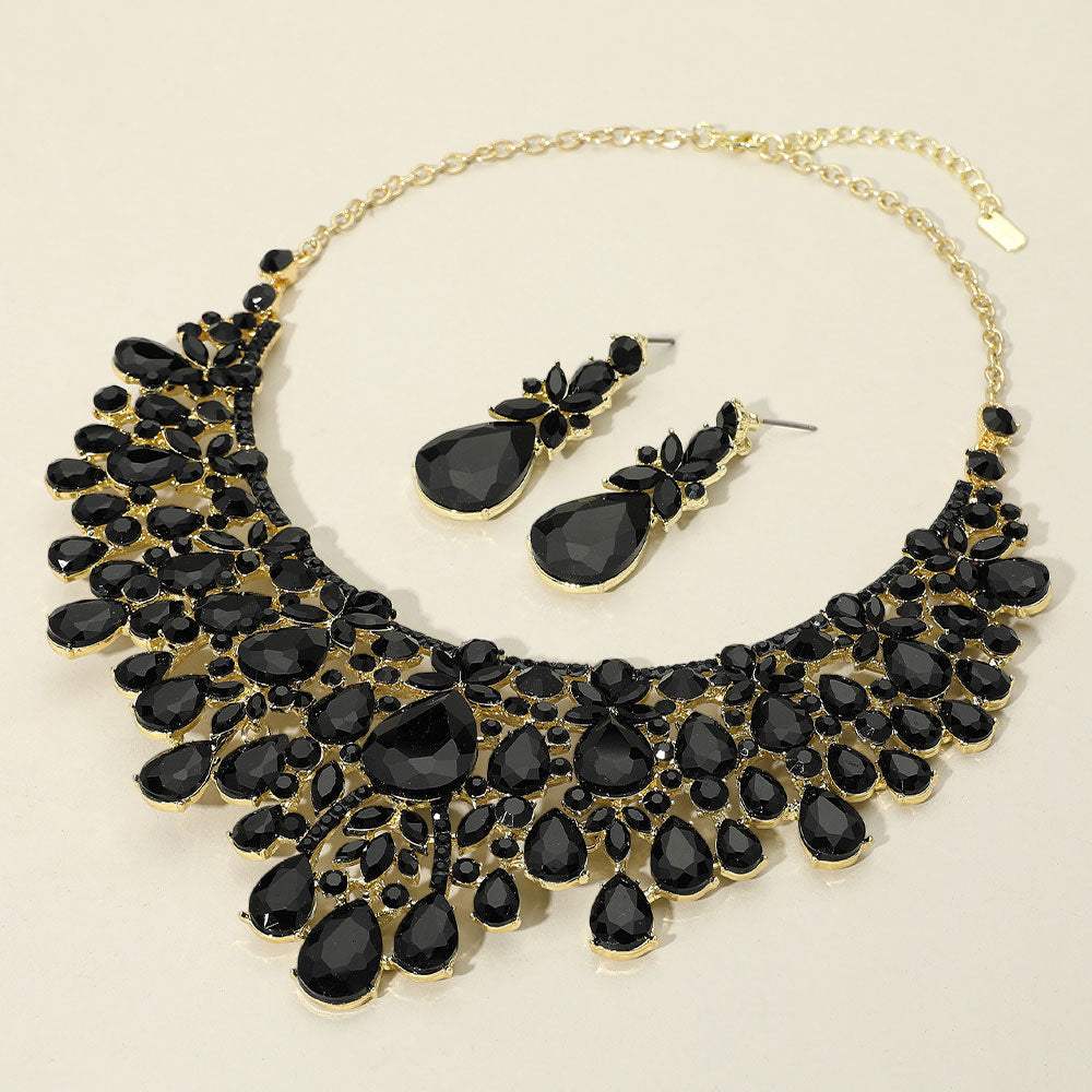 Teardrop Stone Cluster Embellished Statement Evening Necklace - Madeline Love - Flyclothing LLC