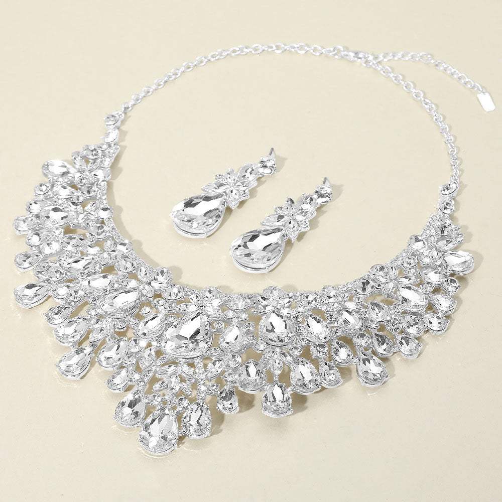 Teardrop Stone Cluster Embellished Statement Evening Necklace - Madeline Love - Flyclothing LLC