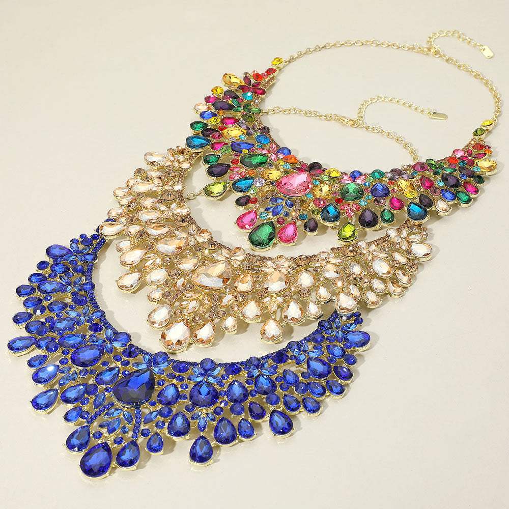 Teardrop Stone Cluster Embellished Statement Evening Necklace - Madeline Love - Flyclothing LLC