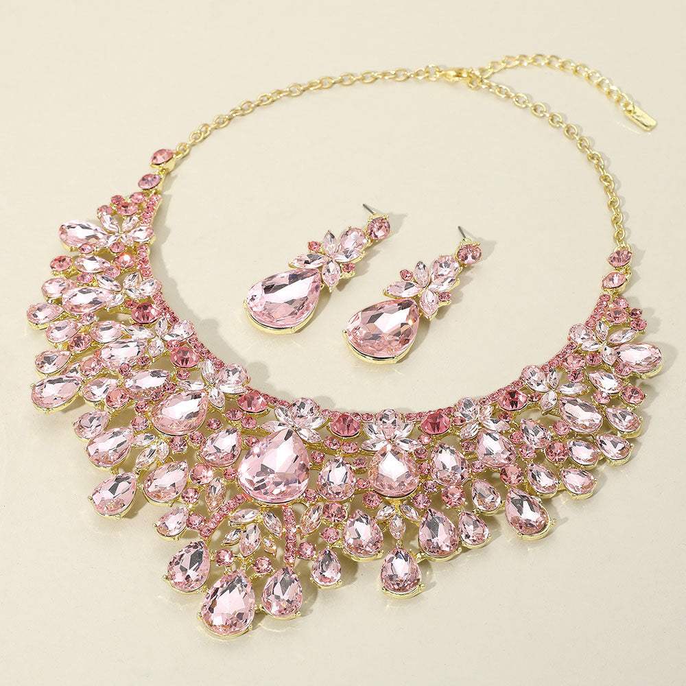 Teardrop Stone Cluster Embellished Statement Evening Necklace - Madeline Love - Flyclothing LLC