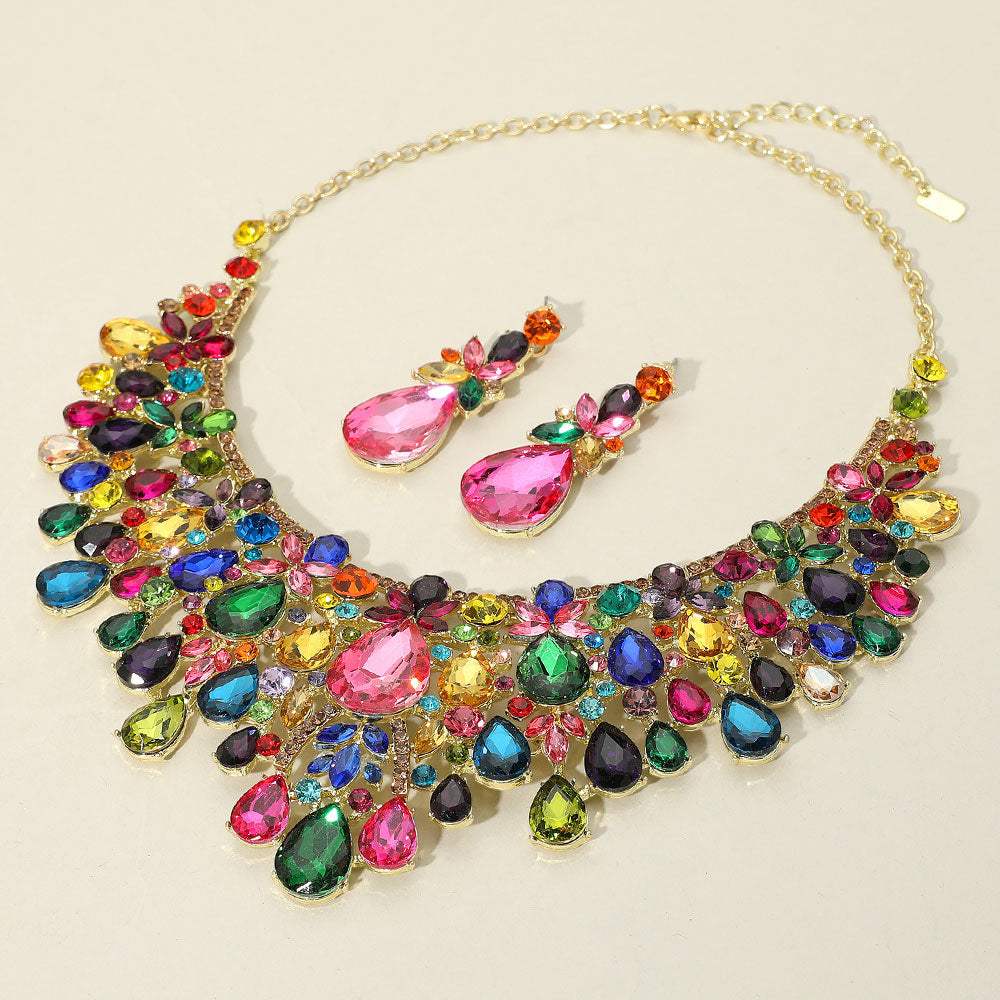 Teardrop Stone Cluster Embellished Statement Evening Necklace - Madeline Love - Flyclothing LLC