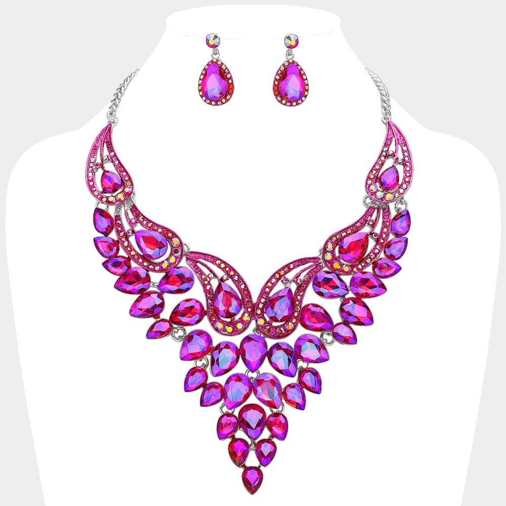 Teardrop Stone Cluster Evening Bib Necklace - Madeline Love - Flyclothing LLC