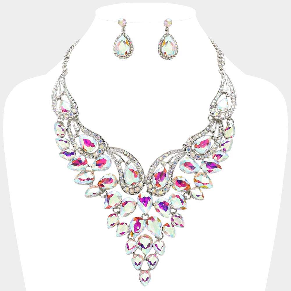 Teardrop Stone Cluster Evening Bib Necklace - Madeline Love - Flyclothing LLC
