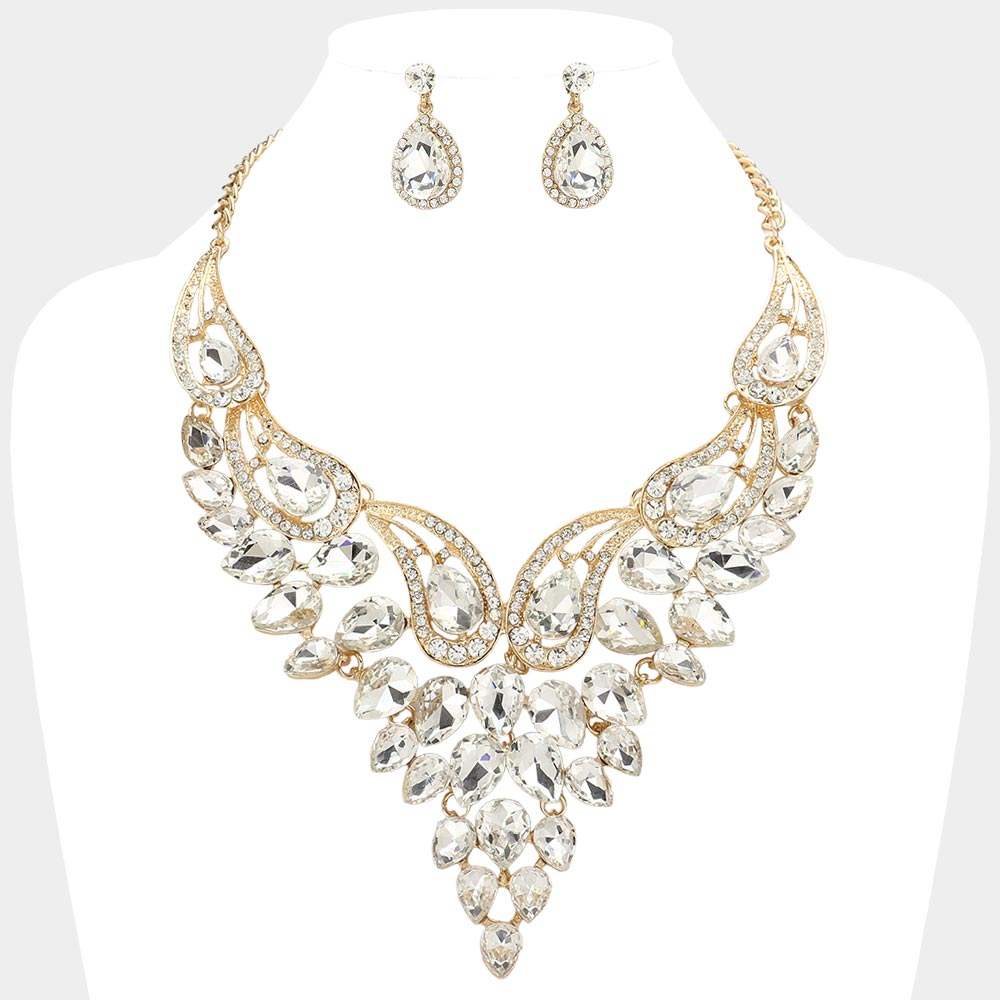 Teardrop Stone Cluster Evening Bib Necklace - Madeline Love - Flyclothing LLC