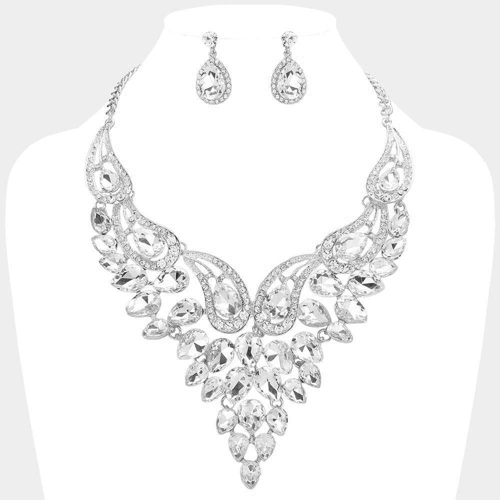Teardrop Stone Cluster Evening Bib Necklace - Madeline Love - Flyclothing LLC