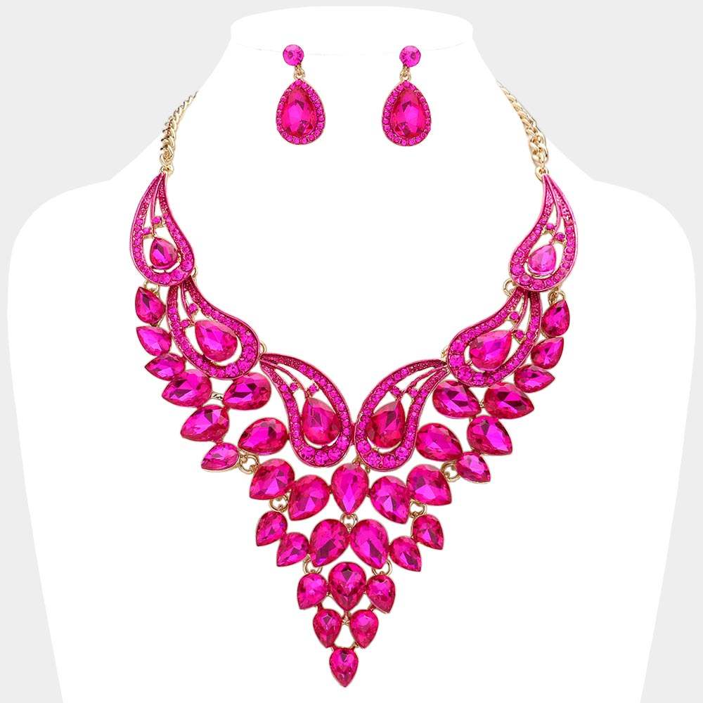 Teardrop Stone Cluster Evening Bib Necklace - Madeline Love - Flyclothing LLC