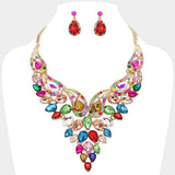 Teardrop Stone Cluster Evening Bib Necklace - Madeline Love - Flyclothing LLC