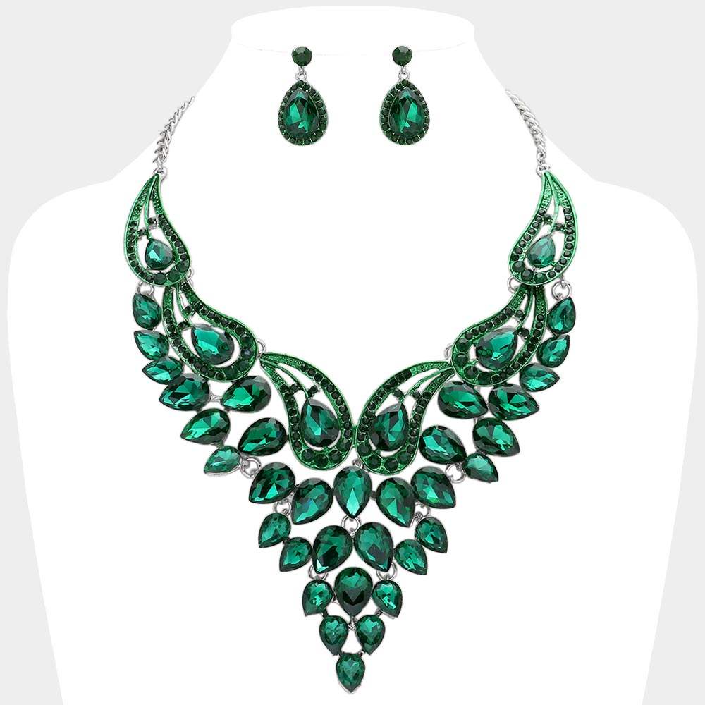 Teardrop Stone Cluster Evening Bib Necklace - Madeline Love - Flyclothing LLC