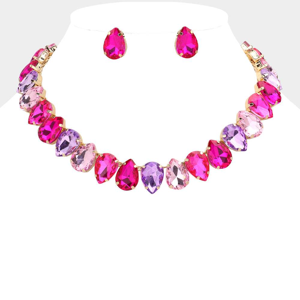 Teardrop Stone Cluster Link Evening Necklace - Madeline Love - Flyclothing LLC