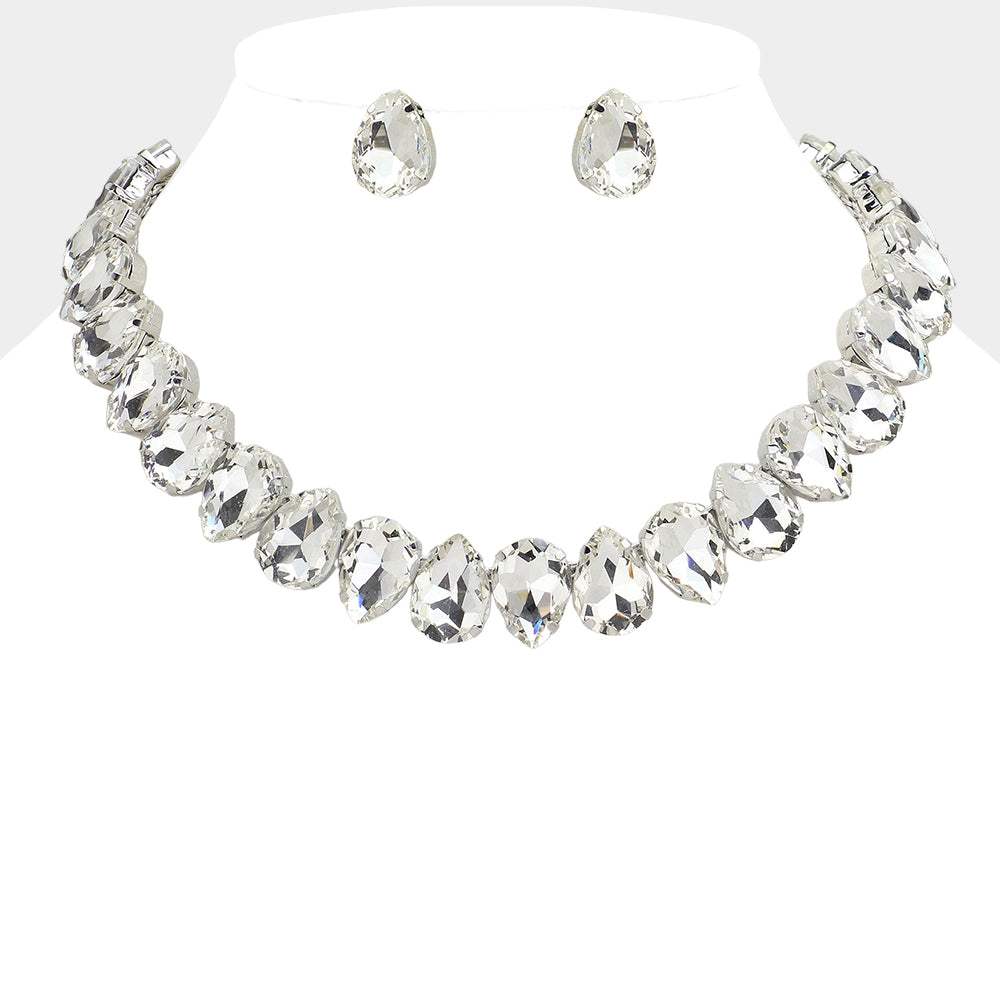 Teardrop Stone Cluster Link Evening Necklace - Madeline Love - Flyclothing LLC