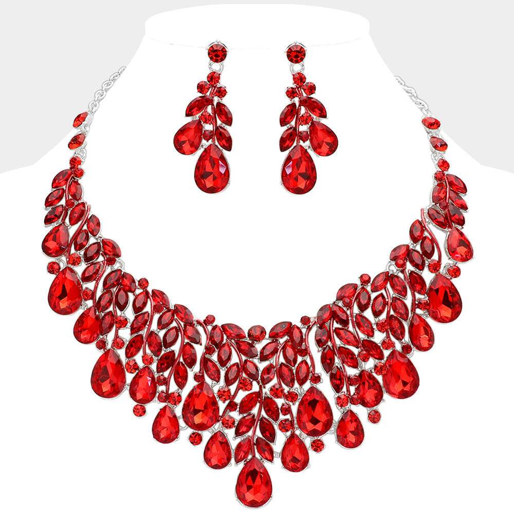 Teardrop Stone Cluster Marquise Vine Embellished Evening Necklace - Madeline Love - Flyclothing LLC