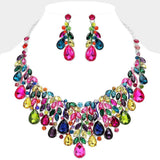 Teardrop Stone Cluster Marquise Vine Embellished Evening Necklace - Madeline Love - Flyclothing LLC
